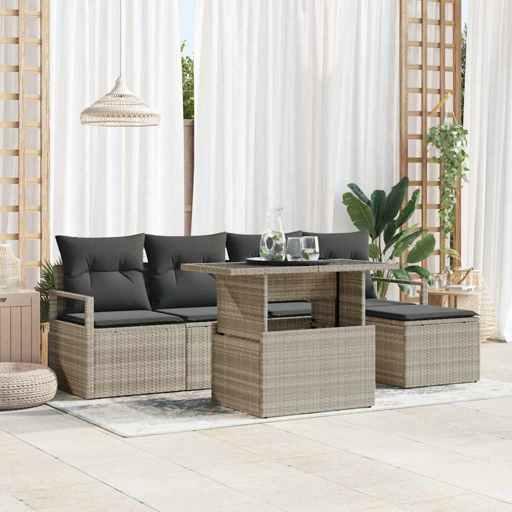 Garten-Sofa-Set mit Speicher 6 pcs Hellgrau Poly Rattan